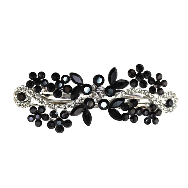 Pasador de pelo Faship Gorgeous con flores de cristal negro