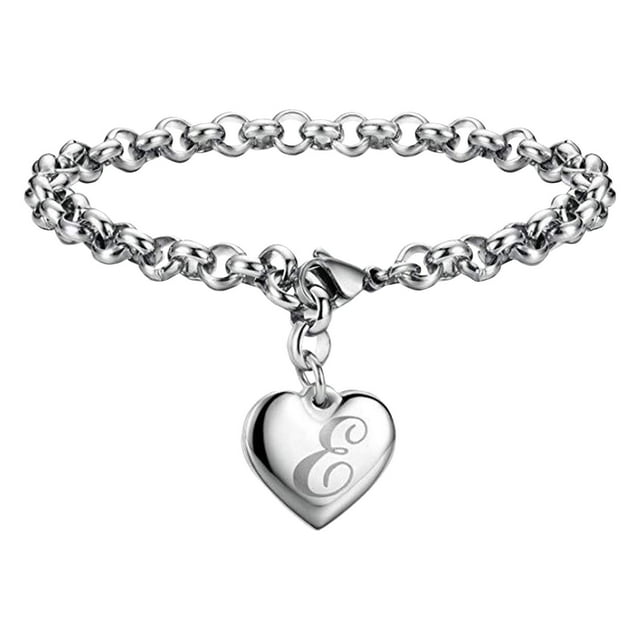 Pulseras con iniciales para adolescentes Pulseras con corazón de acero inoxidable para mujeres 26 letras Alfabeto Pulsera Regalos de joyería para niñas adolescentes