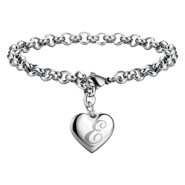 Pulseras con iniciales para adolescentes Pulseras con corazón de acero inoxidable para mujeres 26 letras Alfabeto Pulsera Regalos de joyería para niñas adolescentes