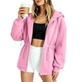 thumbnail image 4 of Ovbmpzd Fleece Lined Sweatshirts For Women Zip Up Pink Hoodie Loungewear Long Sleeve Drawstring Waist Women Sweatshirt,S, 4 of 6
