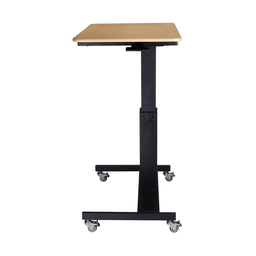 28" Stainless Steel Adjustable Mobile School Standing Desk in Natural Wood/Black