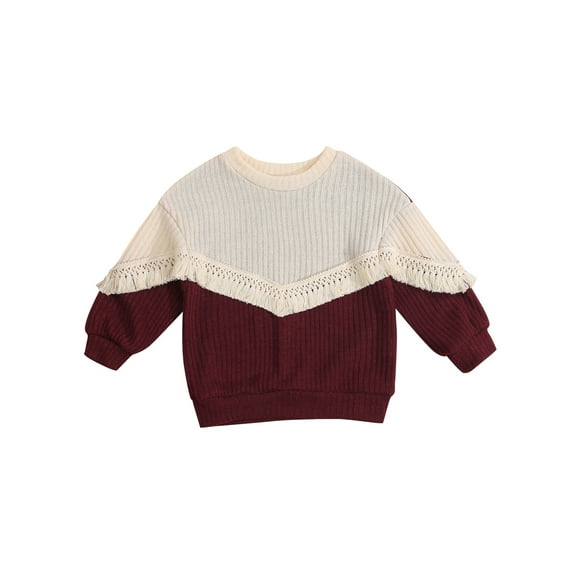 Seyurigaoka Toddler Color Block Sweaters Long Sleeve Patchwork Knitted Pullover