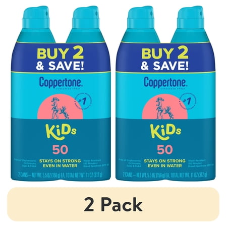 (2 pack) Coppertone Kids Sunscreen Spray SPF 50, Broad Spectrum UVA/UVB, 5.5 Oz, Pack of 2