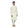 thumbnail image 2 of Ethnix Men's Mandarin Collar Festive Collection with Fine Detailing Off-White Kurta Pajama 2-piece set; XL, 2 of 5