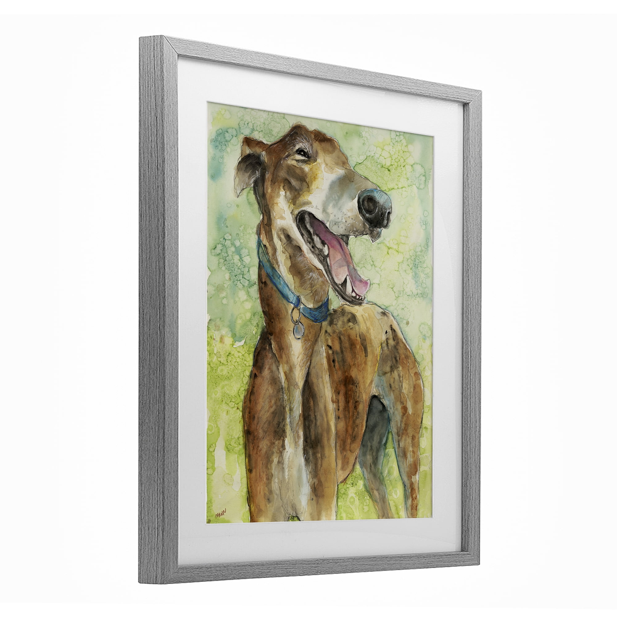 Stupell Industries Greyhound Smile Watercolor Gray Framed Print Under Glass, design by Patti Mann