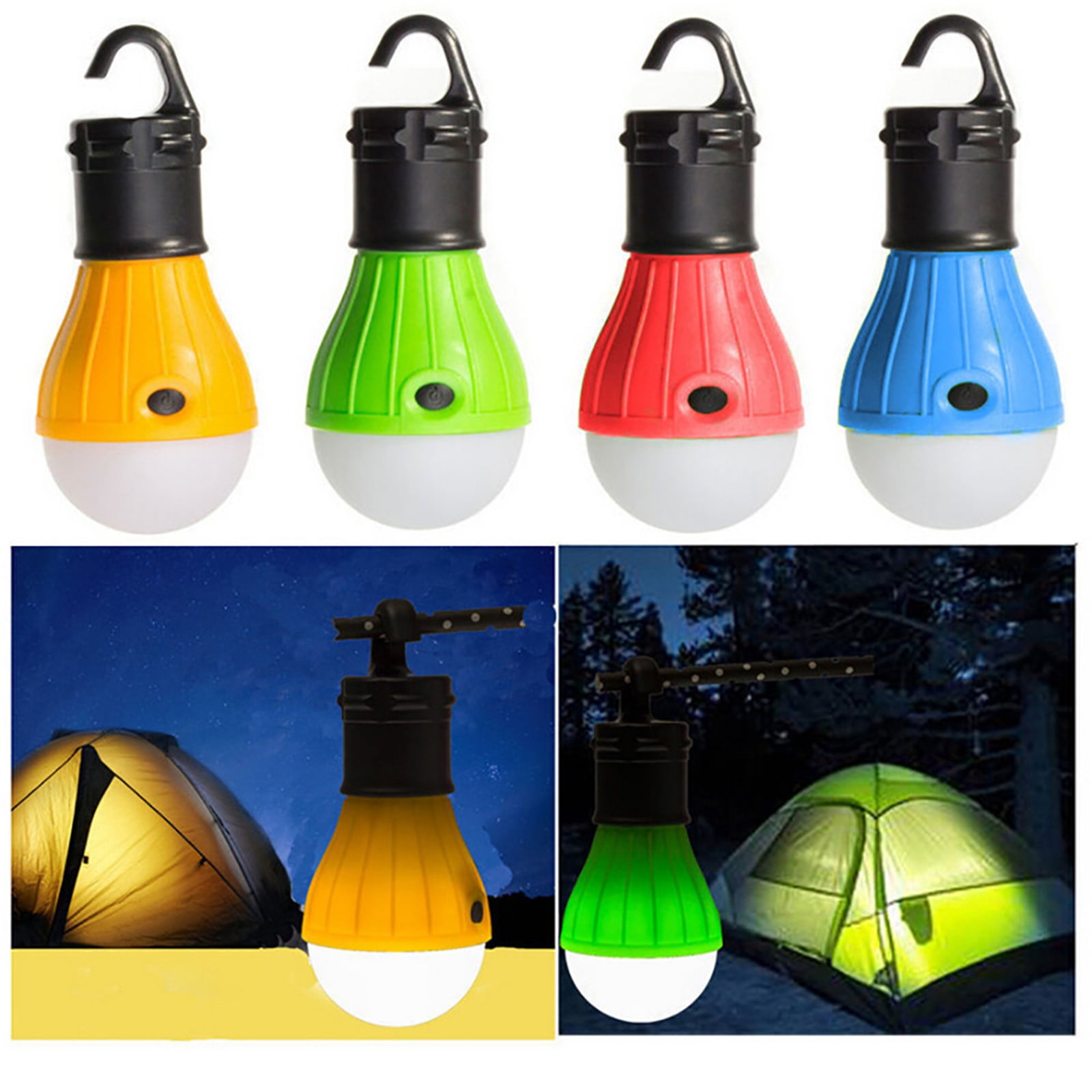 Portable LED Tent Light Bulb 4 Pack Hanging Lights with 3 Settings and 60 Lumen (For Camping