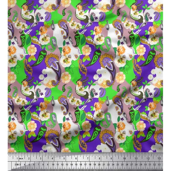 Soimoi Cotton Duck Fabric Floral & Paisley Print Fabric by Yard 42 Inch Wide