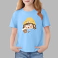 thumbnail image 2 of Piuwrlz Blue Short Shirts Sleeve Kids Girls Graphic T-Shirts Crew Neck Pullover Blue Size 7-8 Years, 2 of 7