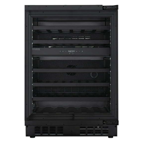 KoolMore Reserve 24 in. Under-Counter Panel Ready Dual Zone Built-in Wine Cooler with Black Shelves and 45 Bottle Capacity in Black (KM-CW46DZ-BPR)