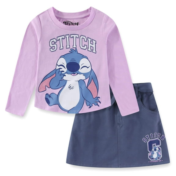 Disney Lilo & Stitch Long Sleeve Shirt and Twill Skirt Set (Girls), 2 Piece Set, Sizes 4-12