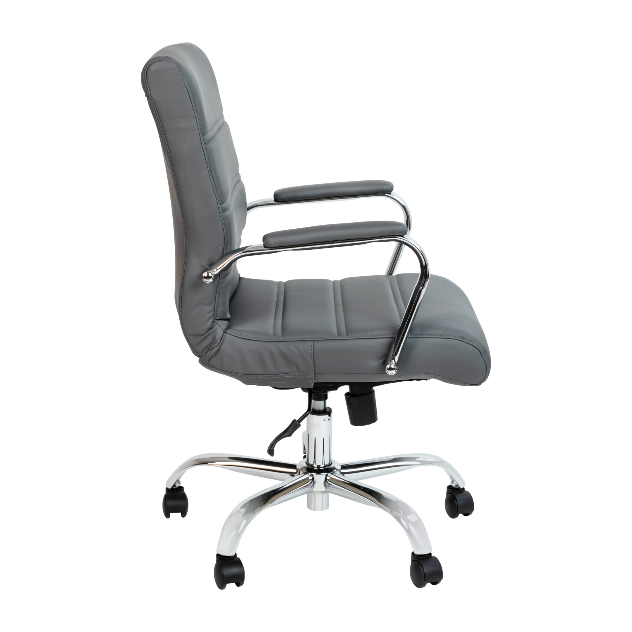 Flash Furniture Whitney Mid-Back Gray LeatherSoft Executive Swivel Office Chair with Chrome Frame and Arms