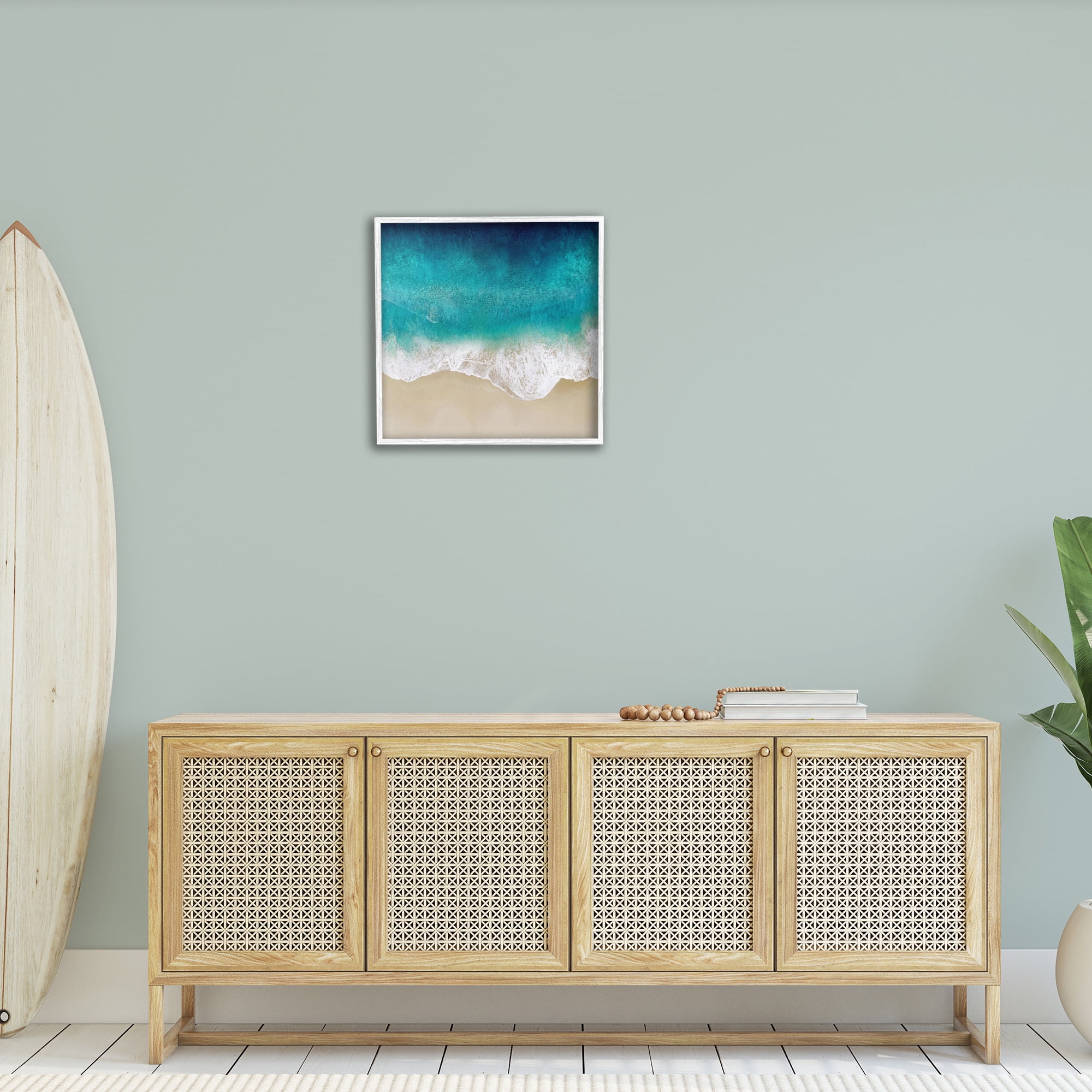 Stupell Industries Aerial Tropical Blue Tide Nature Painting White Framed Art Print Wall Art, 24 x 24