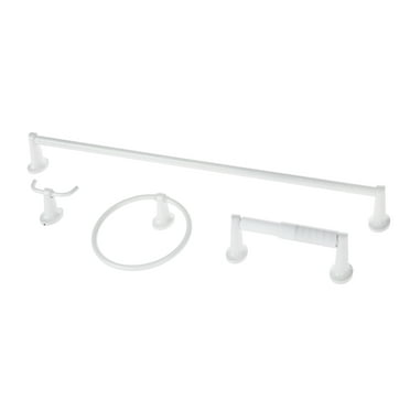 Mainstays Wall Mount Oval Style Steel 4 Piece Towel Holder Bath Hardware Set, White Gloss Finish