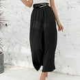 thumbnail image 3 of QLEICOM Womens Slacks Women's Relaxed Fit Straight Leg Pants Solid Cotton Linen Drawstring Elastic Waist Long Wide Leg Pants Work Cargo Casual Pants Wide Leg Pants Relaxed Fit Trousers, 3 of 7