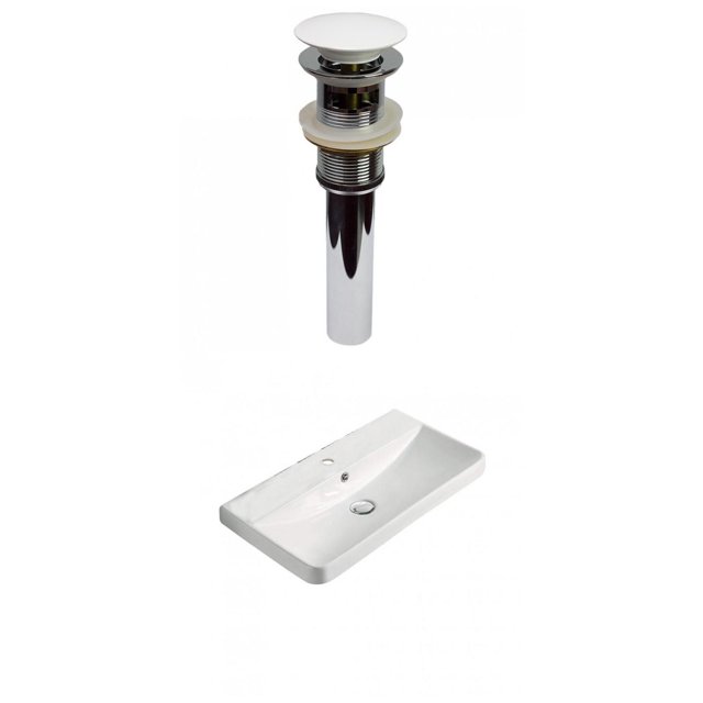 American Imaginations 23.82-in. W 1 Hole Ceramic Top Set In White Color - Overflow Drain Incl. AI-30746