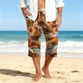 thumbnail image 3 of Mens Swim Trunks Men's Casual Hawaiian Print Drawstring Cropped Capri Pants Summer Swim Trunks Beach Shorts with Elastic Waist Resort Style for Vacation Pool Luau Earthy Yellow M, 3 of 9