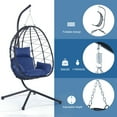 thumbnail image 4 of Egg Chair with Stand, Indoor Outdoor PE Wicker Hanging Egg Chair, Patio Swing Chair Basket Chair Hammock Chair with Stand for Bedroom Living Room Balcony, Navy Blue, 4 of 11