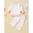 thumbnail image 3 of FEORJGP Toddler Girls 2Pcs Basic Outfits 0-3T Infant Baby Long Sleeve Pullovers T-Shirts Striped Print Sweatshirts Crew Neck Tops and Elastic Pants Seomfy Cute Casual Clothes for Spring Fall, 3 of 9