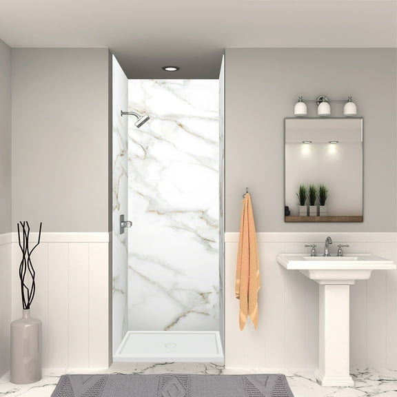 Transolid FSL3636C-01 36-in x 36-in Cast Solid Surface Low Profile Shower Base with Concealed Center Drain, White