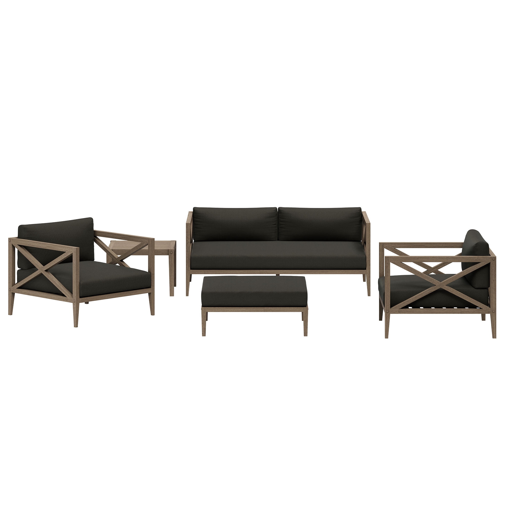 Modway Northlake 5-Piece Outdoor Teak Wood Furniture Set in Weathered Gray Flint