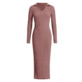 thumbnail image 4 of QHFBli Womens Ribbed Knit Sweater Dress Casual Long Sleeve V Neck Bodycon Pleated A Line Long Dress Streetwear, 4 of 4
