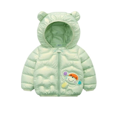 

nsendm Snow Jacket Toddler Girl Toddler Boys Girls Winter Windproof Cartoon Monkey Prints Bear Baby Boy Bubble Coat Green 18-24 Months