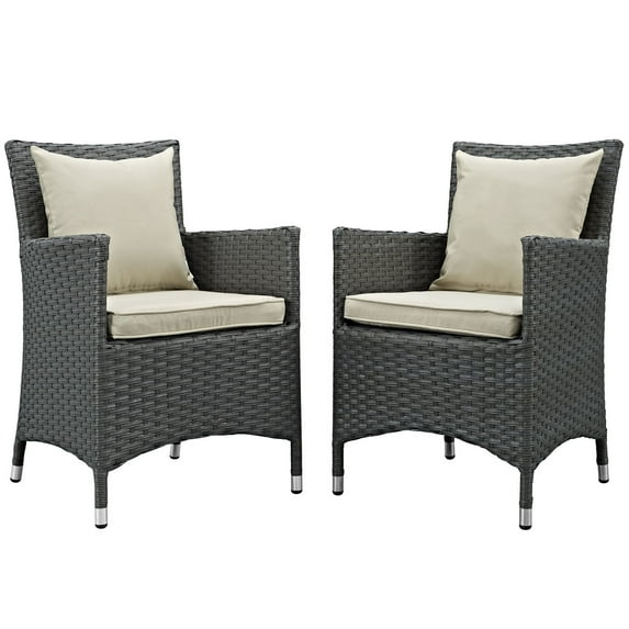 Modern Contemporary Urban Design Outdoor Patio Balcony Dining Chair ( Set of Two), Beige, Rattan