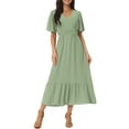 thumbnail image 1 of INSPIRE CHIC Robe Bohème pour Femme à Volants Manches Courtes Col en V Pois Suisses Robe Midi à Étages Robe de Plage Smockée Vert Pâle m, 1 of 5
