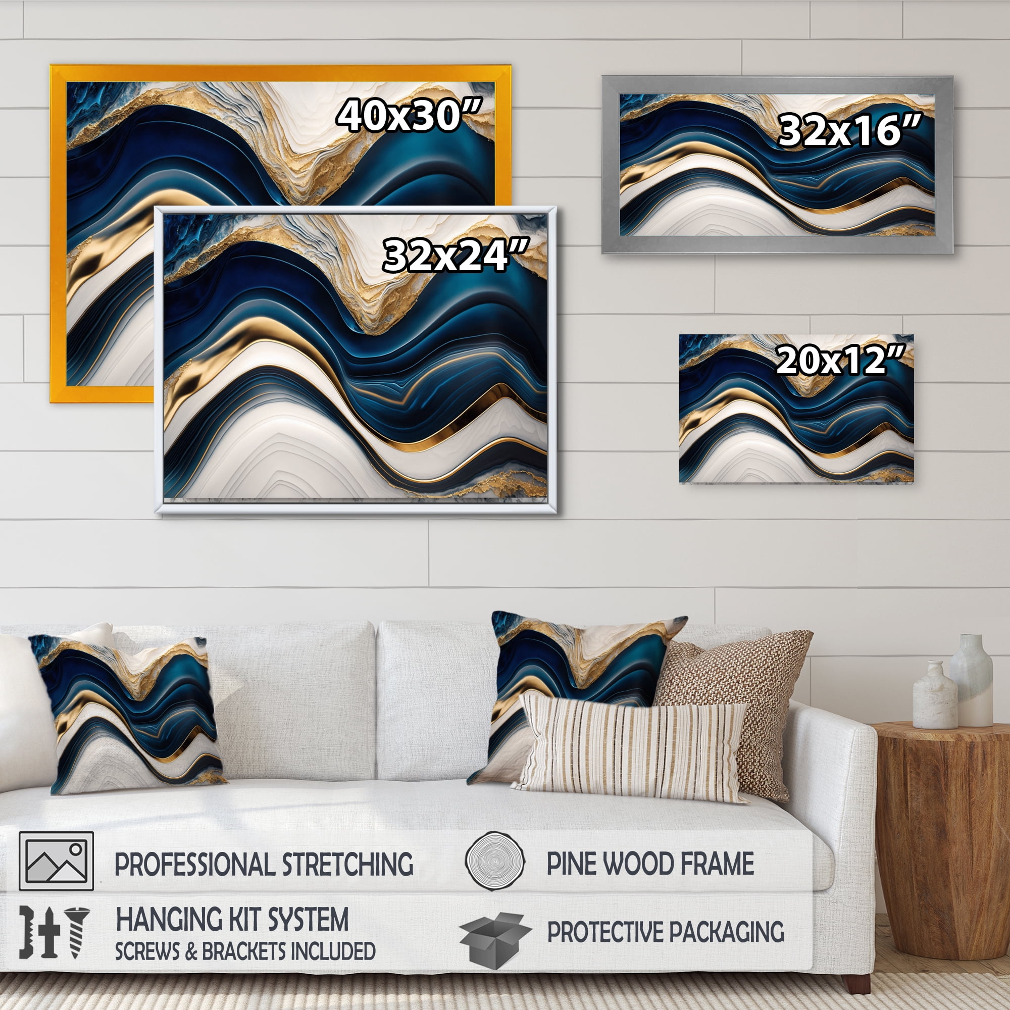 Designart Abstract Geode Waves Blue III Canvas Wall Art