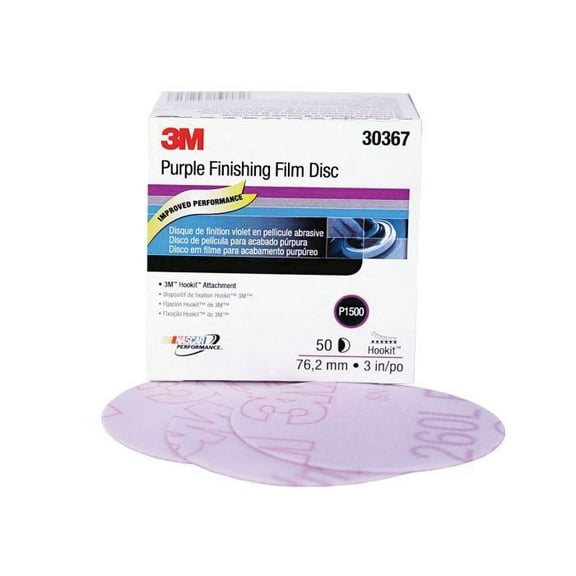 3M 30367 260L Series Abrasive Disc, 3 in Dia, P1500 Grit, Hook and Loop, Purple