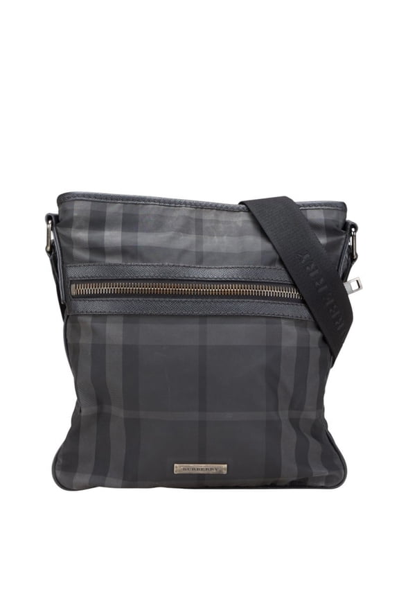 Pre-Owned Burberry Check Logo Plate Shoulder Bag Black Nylon Leather Women's BURBERRY