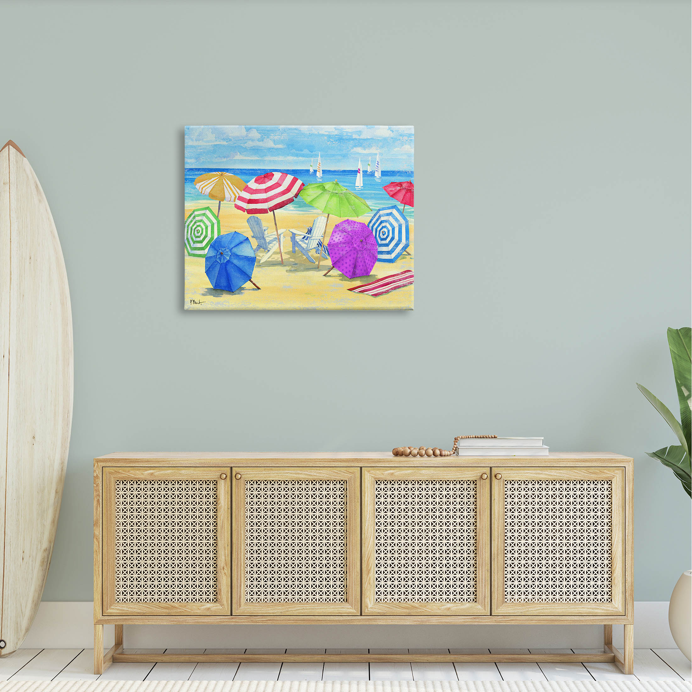 Stupell Industries Umbrella Coast Vibrant Beach Landscape Painting Gallery Wrapped Canvas Print Wall Art, Design by Paul Brent