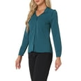thumbnail image 4 of INSPIRE CHIC Women's Elegant V Neck Long Sleeves Button Down Shirt S Peacock Blue, 4 of 6
