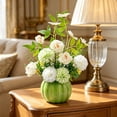 thumbnail image 5 of Pumpkin-Shaped Ceramic Vase with Handmade Silk Flower Arrangement for Living Room, Dining Table, and Home Decor Green, 5 of 5