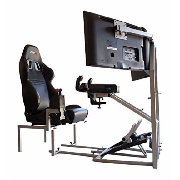 GTR Flight Simulator Seat - CRJ Model with Adjustable Leatherette Seat, Flight Simulation Cockpit with Dual Control Mount and Triple or Single Monitor Stand