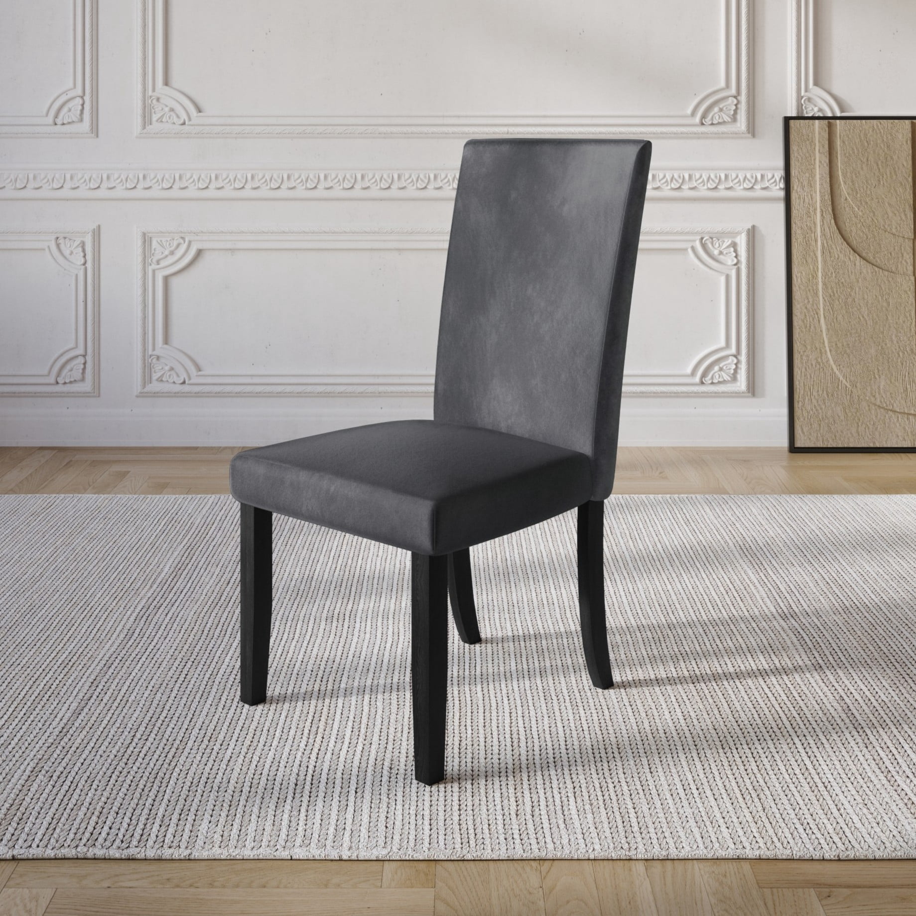 Home Design Skokie Dining Chair (Set of 2), Black/Dark Gray, Parsons style, Cushioned seat and back, Comfortable seating, Sturdy frame, Modern design, Durable construction