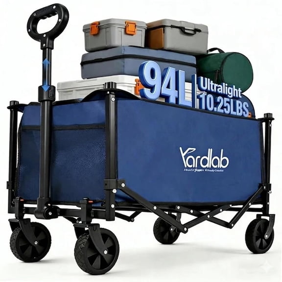Wagon Carts Foldable, 94L Collapsible Wagon Cart Ultra Compact Lightweight 10.25LbS , Portable Folding Utility Shopping Carts ( Small Size 29"L x 16.7"W x 35.4"H, Blue)