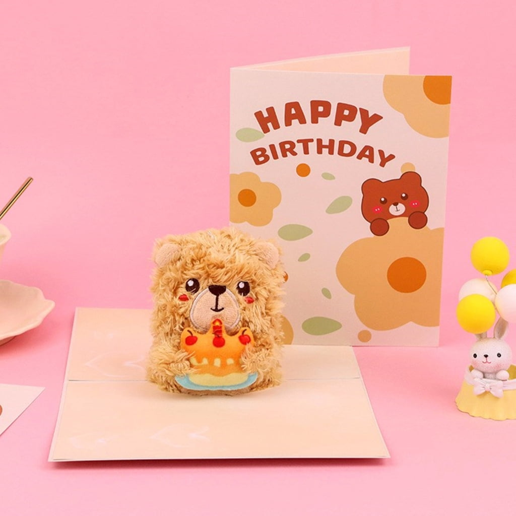 Handmade Plush Bear 3D Birthday Card Plush 3D Bear Greeting Card for Birthdays Handmade Gift for Any Age