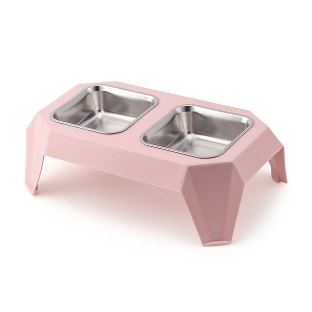 Comedero doble para mascotas medianas, con tapete de silicona antideslizante y cuencos de acero inoxidable.