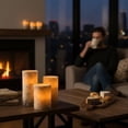 thumbnail image 4 of Lavish Home Set of 3 Birch Bark Flameless LED Pillar Candles with Remote Control and Timer, 4 of 9