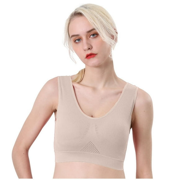 TSADFHJI Steel Ring Vertical Pattern Mesh Oversized Underwear Women's Sports Yoga Fitness Sleep Bra Tank Top Style Gathered Underwear Women Fishnet Body Suit Womens Plus Size Push up Bra Beige XL