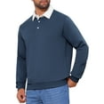 thumbnail image 4 of INSPIRE CHIC Men's Contrast Collared Long Sleeves Pullover Polo Sweatshirt M Dark Blue, 4 of 6