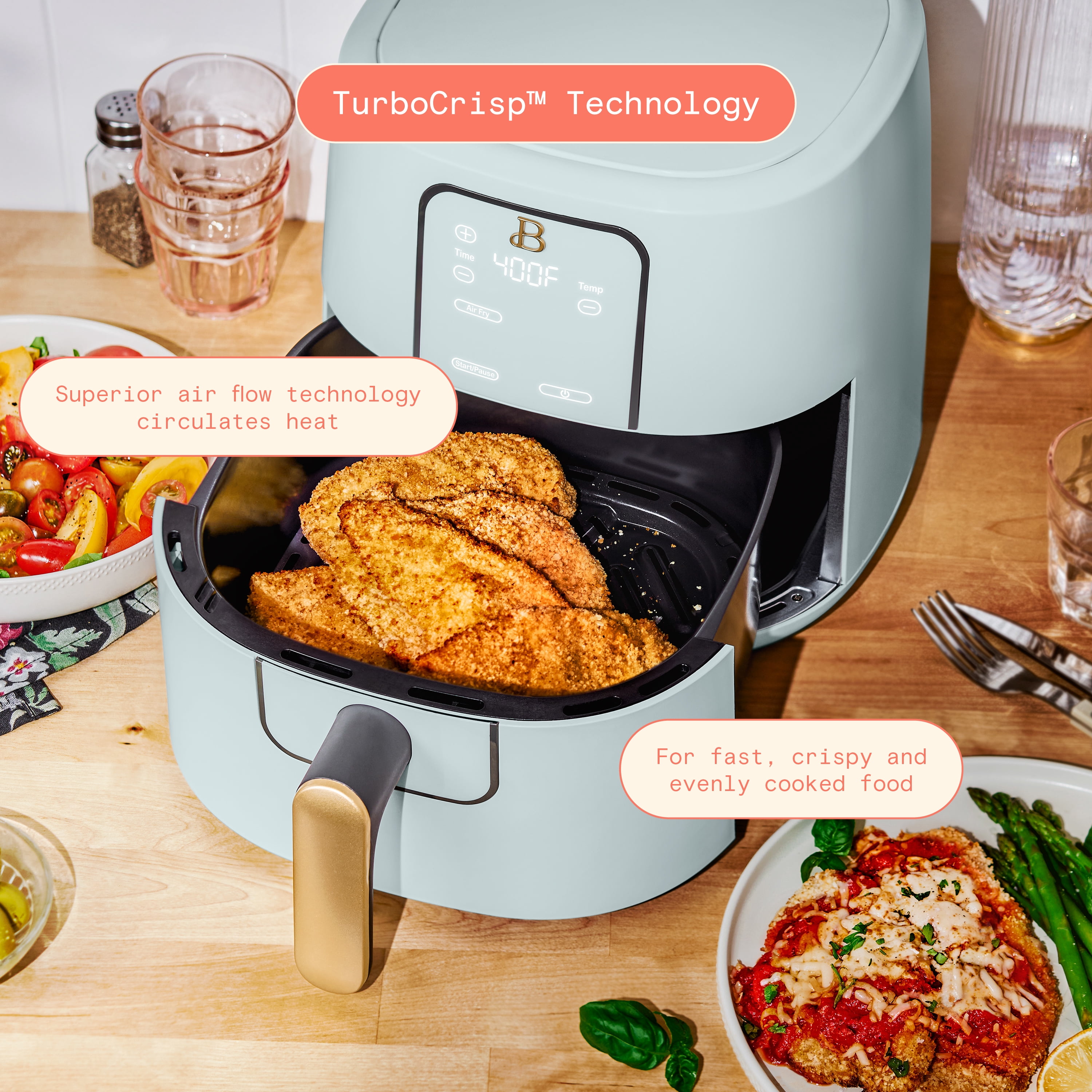 Beautiful 6 Qt Air Fryer with TurboCrisp Technology, EverGood™ Ceramic Nonstick Coating, Hydrangea by Drew Barrymore