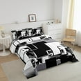thumbnail image 3 of Geometric Camo Comforter Set Men Abstract Black Grey Camo Bedding Set Camouflage Buffalo Checkered Down Comforter,White Square Grids Stripes Quilt Set, 3 of 6