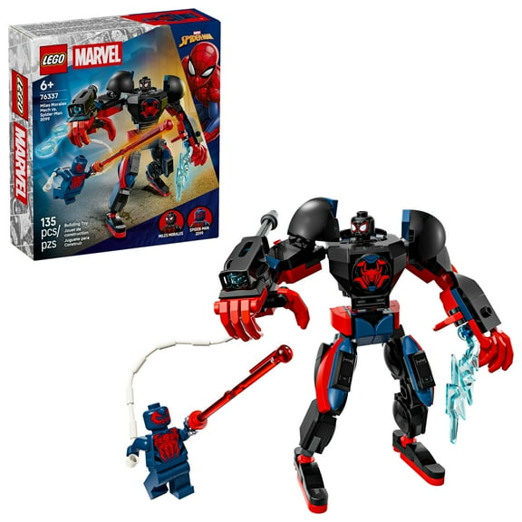 LEGO Marvel Miles Morales Mech vs. Spider-Man 2099 Building Toy for Boys & Girls - Poseable Super Hero Mech & 2 Marvel Minifigures for Kids & Fans, Ages 6  - Gift Idea for Birthdays - 76337