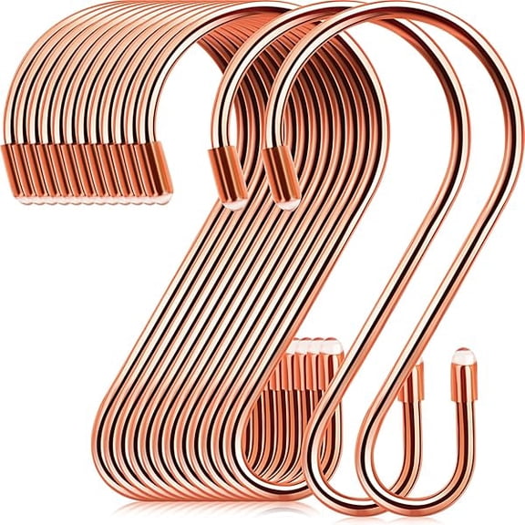 36 Pcs S Hooks for Hanging 3.15 Inch Heavy Duty S Shaped Stainless Steel Hook Metal Hanging Curtain Hooks Pan Pot Holder Rack for Pot, Pan, Cups, Plants, Bags, Jeans, Towels(Rose Gold)