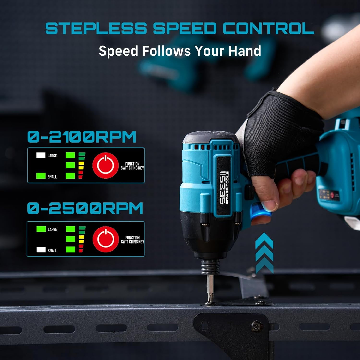 SEESII Cordless Impact Driver Kit, 21V Max Torque 1590 In-lbs(180 N.m) Impact Driver Set with Two 2.0 Ah Batteries, 1/4" Hex Chuck Power Impact Driver w/ 20 Pcs Drill Bits, 0-2500 RPM Variable Speed