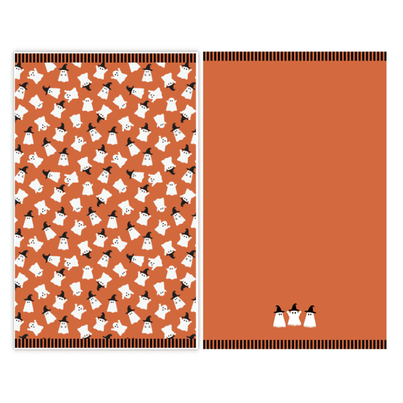 Evergrace Halloween 2 Piece Hand Towel Set, 100% Cotton, Ghost, Orange 16"x26"