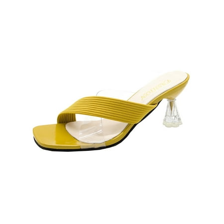 

UKAP Women Heeled Sandals Stiletto Heels Beach Dress Sandal Casual Slides Laides Pumps Shoes Summer Fashion Yellow 8.5