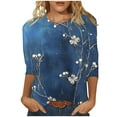 thumbnail image 2 of Cavosen Summer Tops for Women 3/4 Sleeves Floral Graphic Print Pullover Tees Round Neck Loose Fit Shirts Resort Trendy Blouse Beach Vacation T-Shirts Going out Plus Size 3XL, 2 of 5